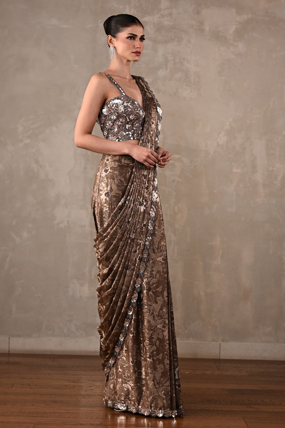 Tone-on-Tone Drape Saree Set