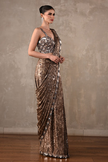 Tone-on-Tone Drape Saree Set