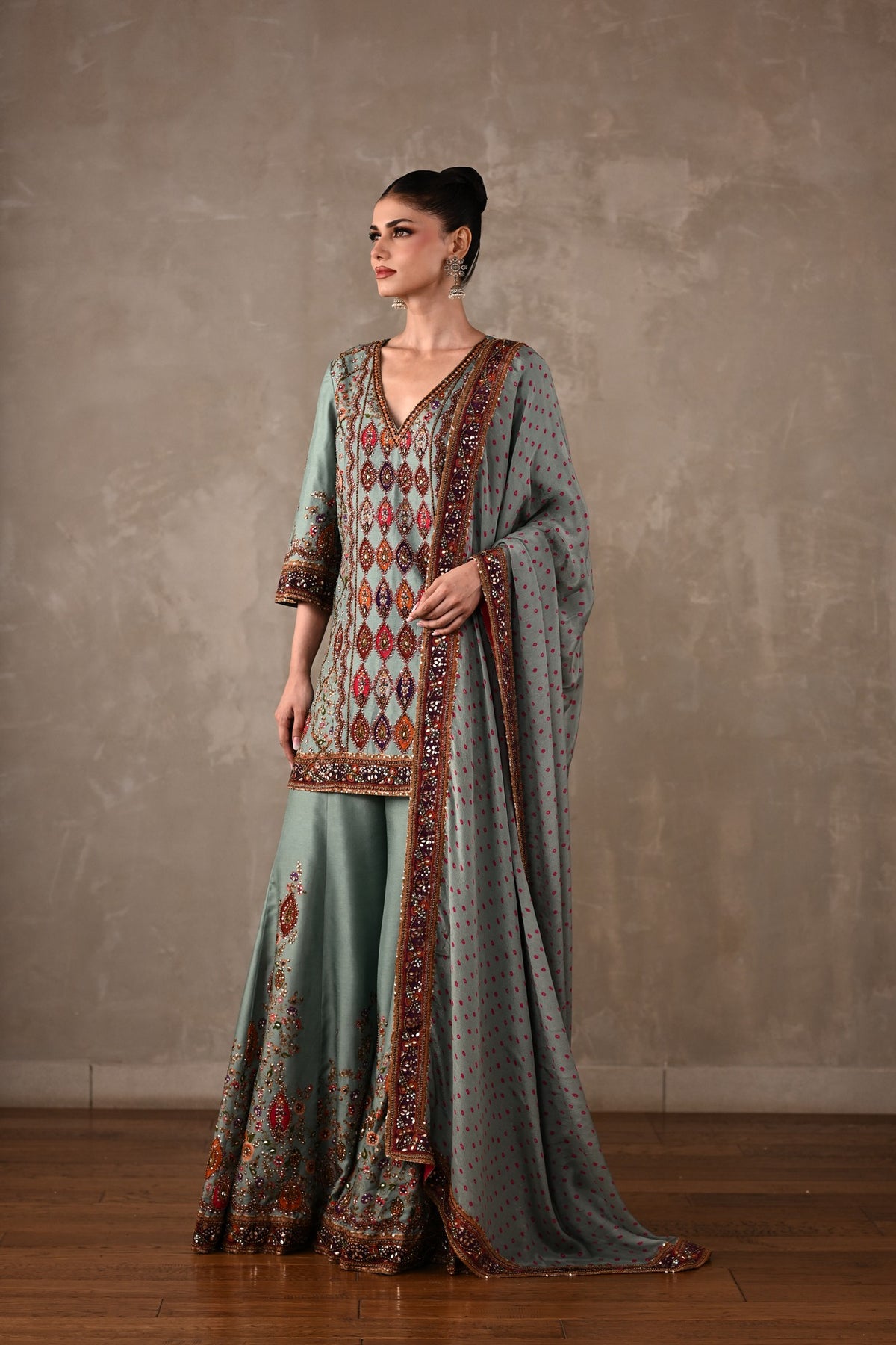Printed Embellished Kurta Sharara Set