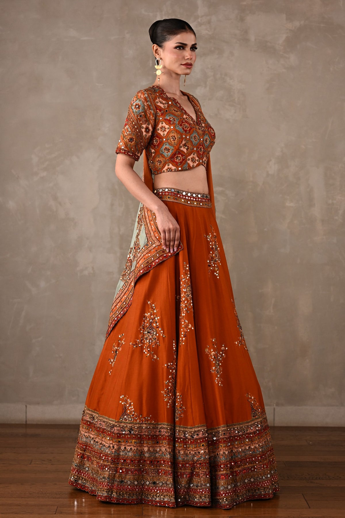 Mirror Work Printed Lehenga Set