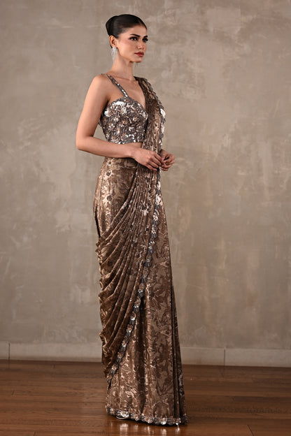 Tone-on-Tone Drape Saree Set