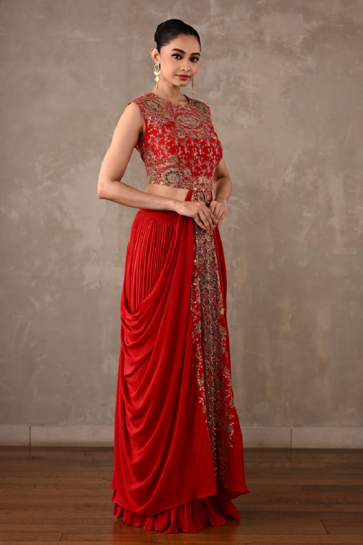 Embroidered Drape Gown Set
