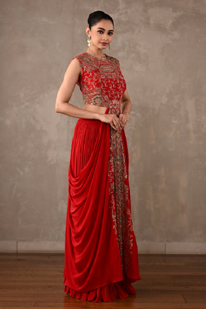 Embroidered Drape Gown Set