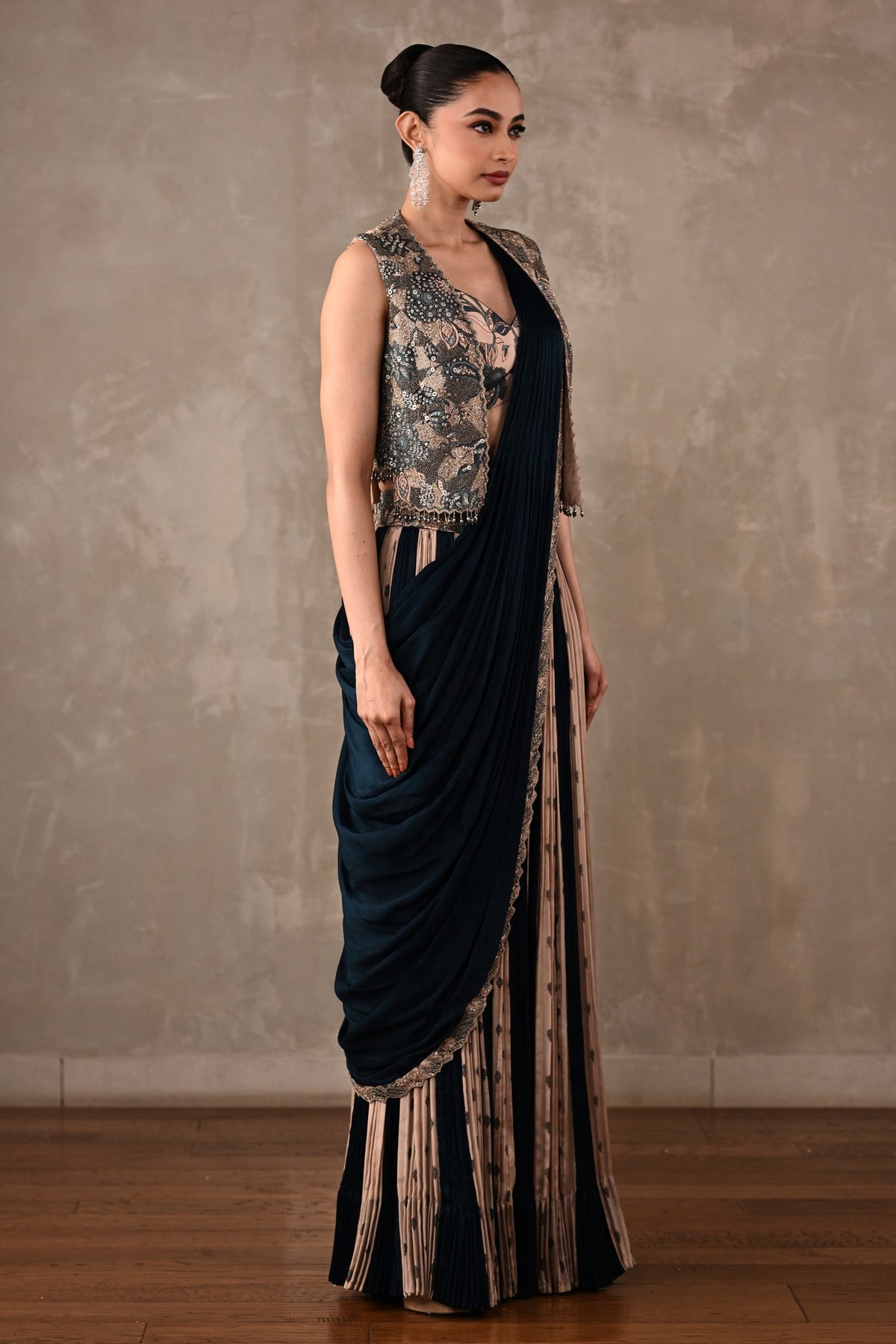 Colourblock Drape Saree Set