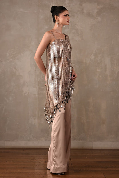 Mirror Fringe One-Shoulder Co-ord Set