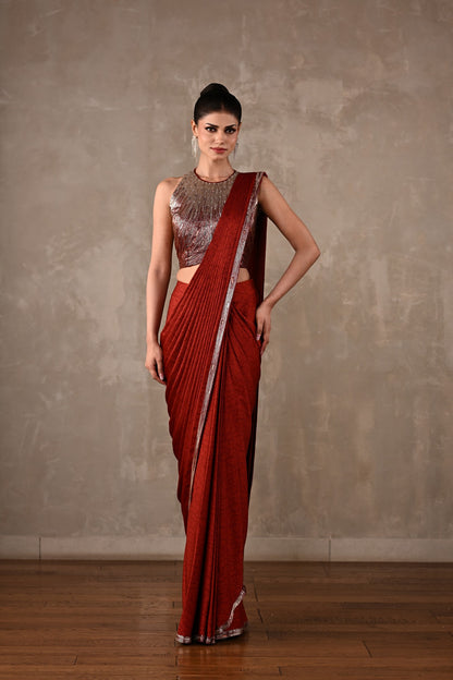 Celeste Pre-Draped Satin Saree Set