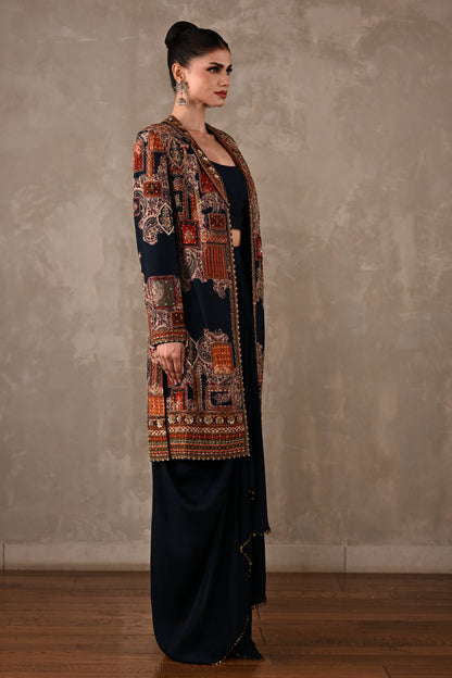 Patchwork-Inspired Long Jacket Skirt Set