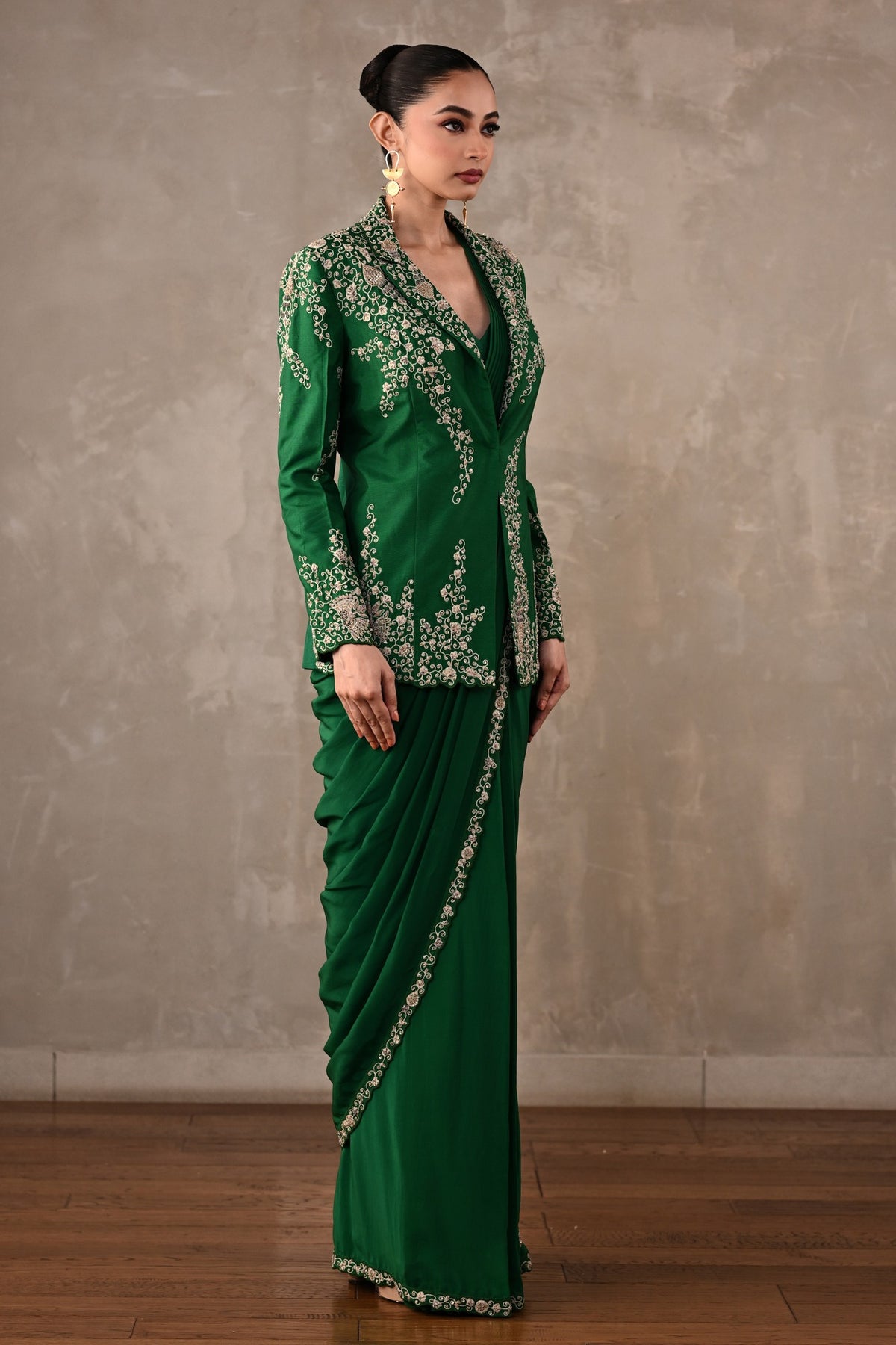 Thread Embroidered Drape Saree Set
