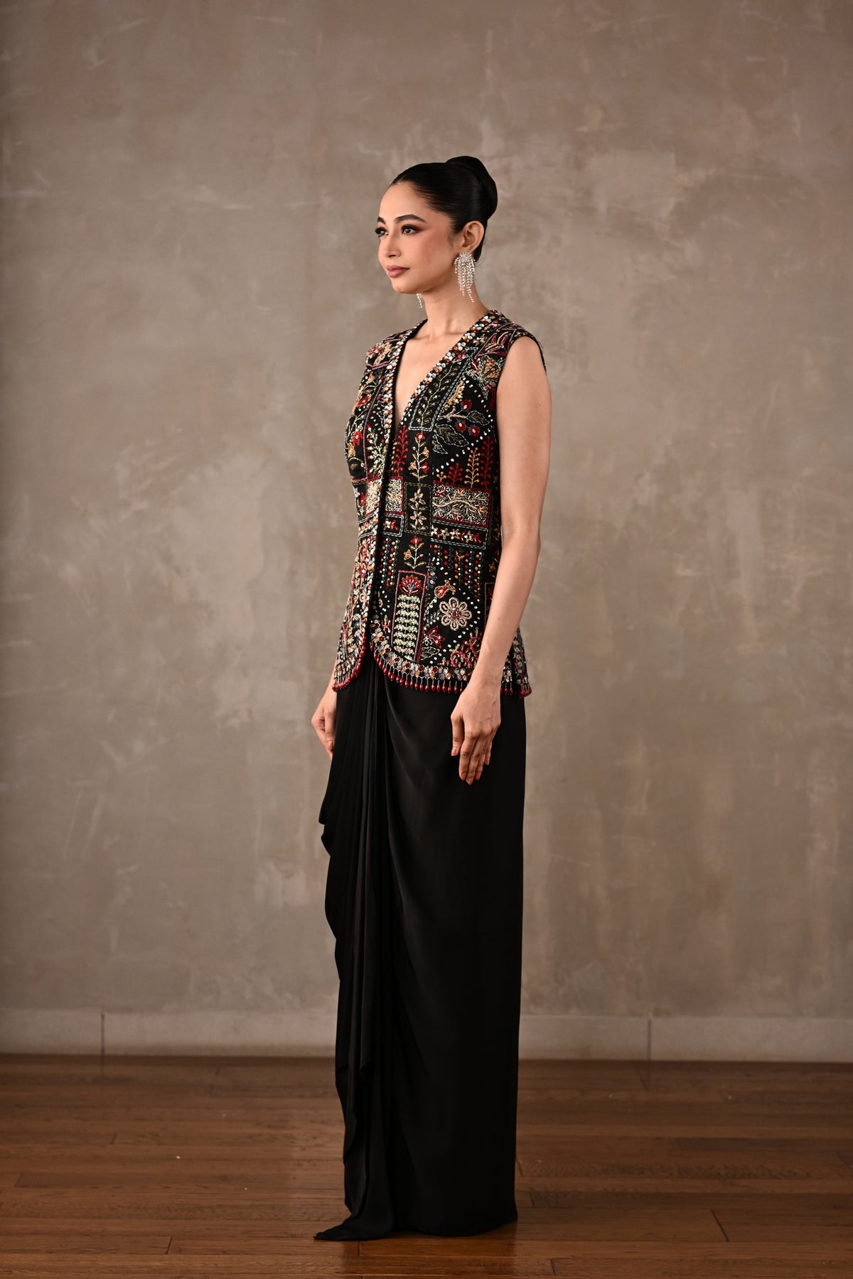 Multicolour Floral Embroidered Drape Set