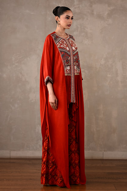 Embellished Silk Cape Co-Ord Set