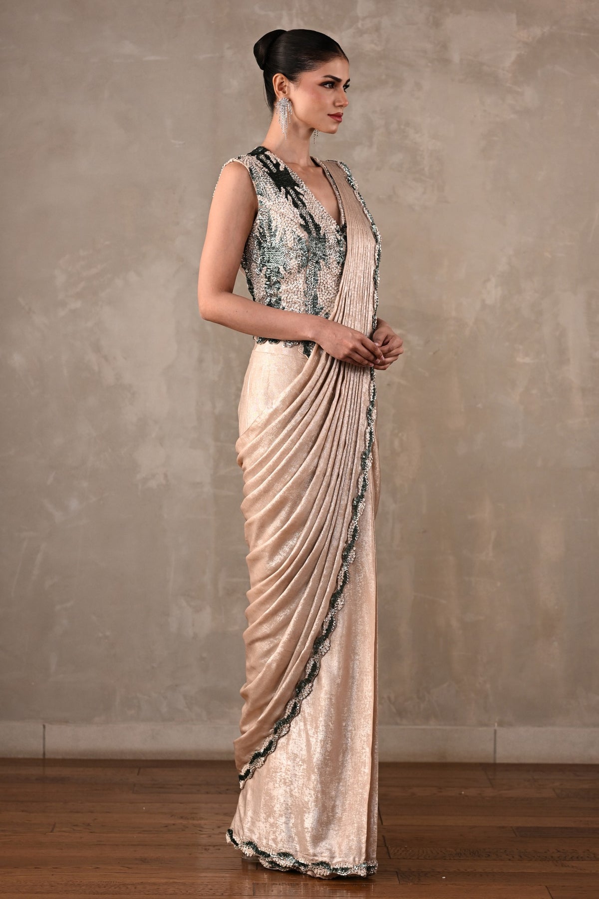 Sequins Cascade Drape Saree Set
