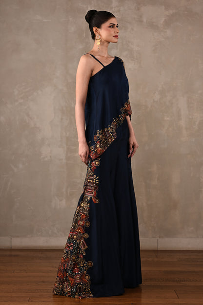 Embellished One-Shoulder Top & Flared Pants Set