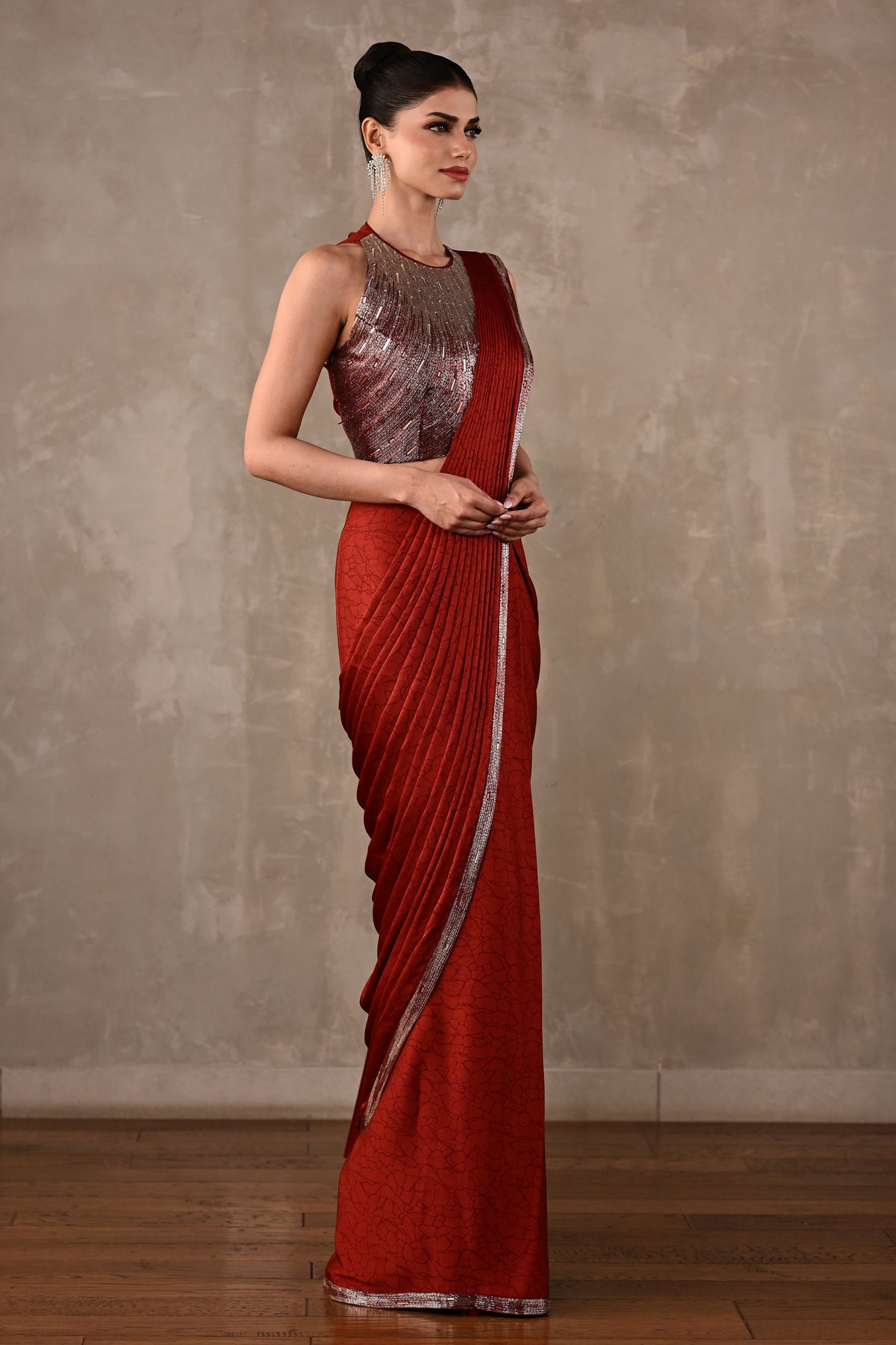 Celeste Pre-Draped Satin Saree Set