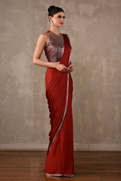 Celeste Pre-Draped Satin Saree Set