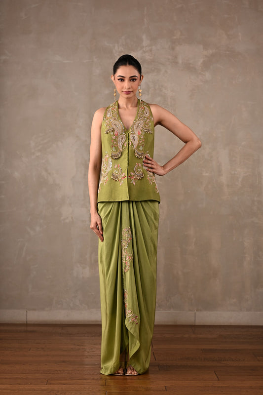 Paisley Embroidered Drape Skirt Set