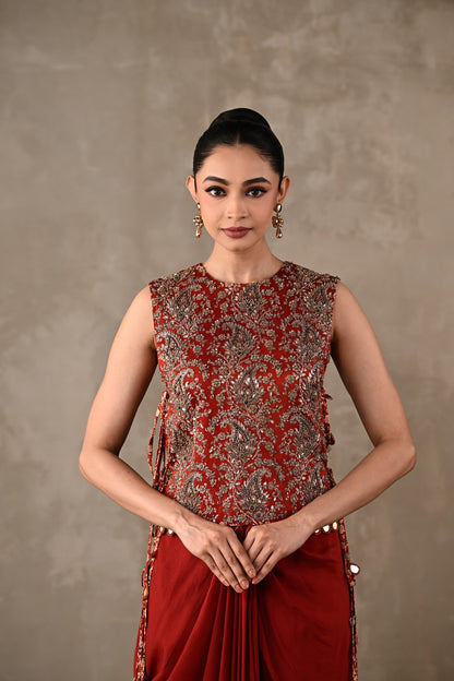 Zardosi Bib Top & Draped Skirt Set