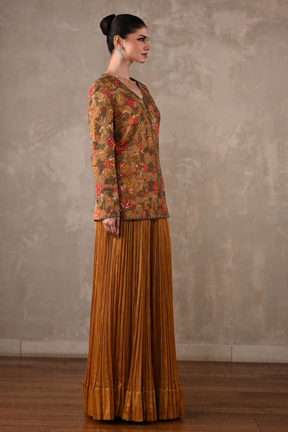 Embellished Floral Jacket & Pleated Palazzo Set