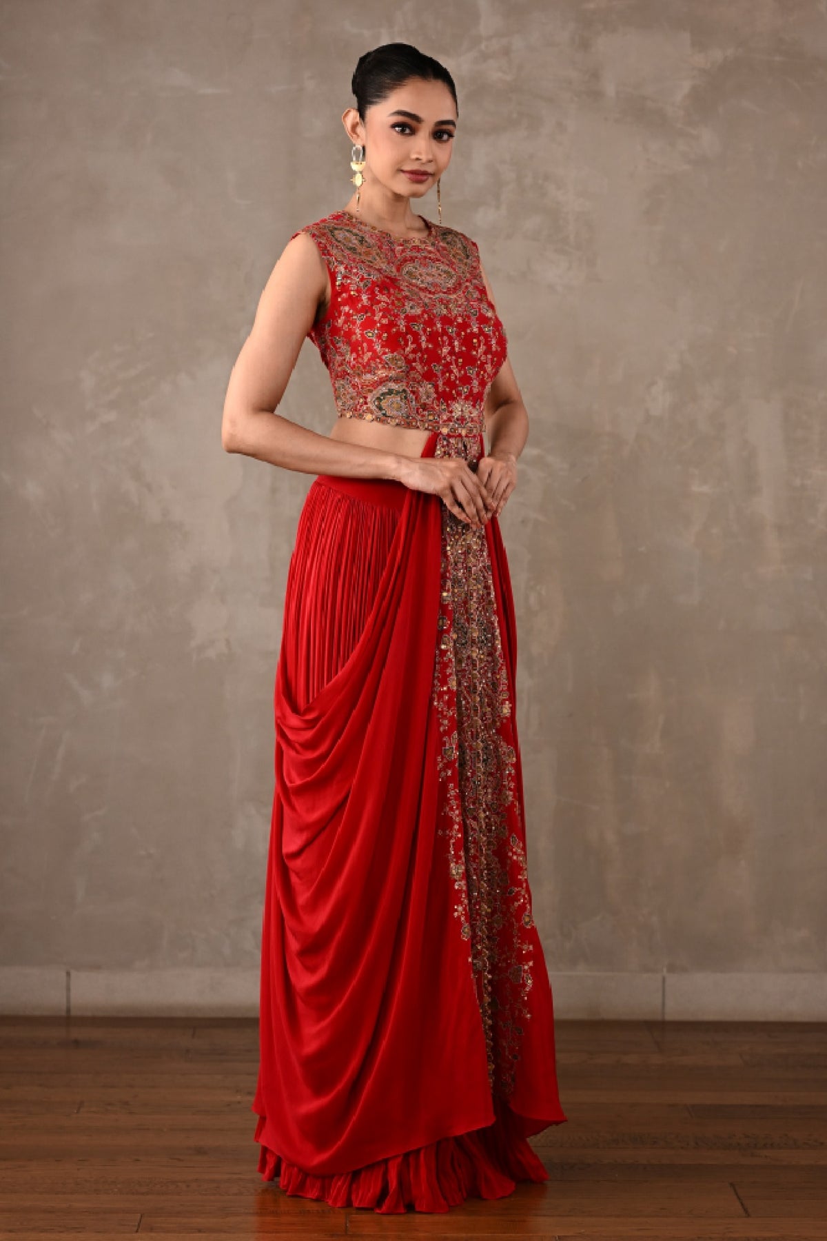 Embroidered Drape Gown Set