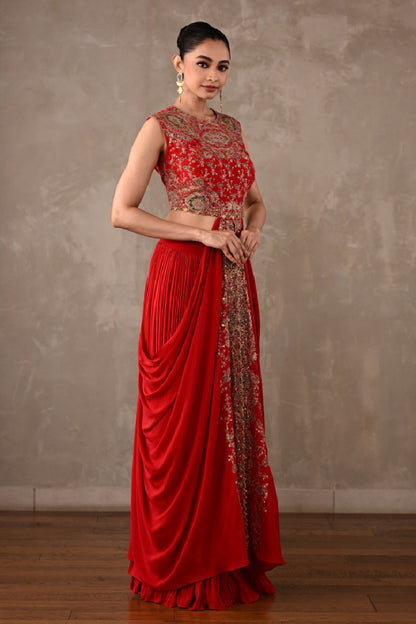 Embroidered Drape Gown Set