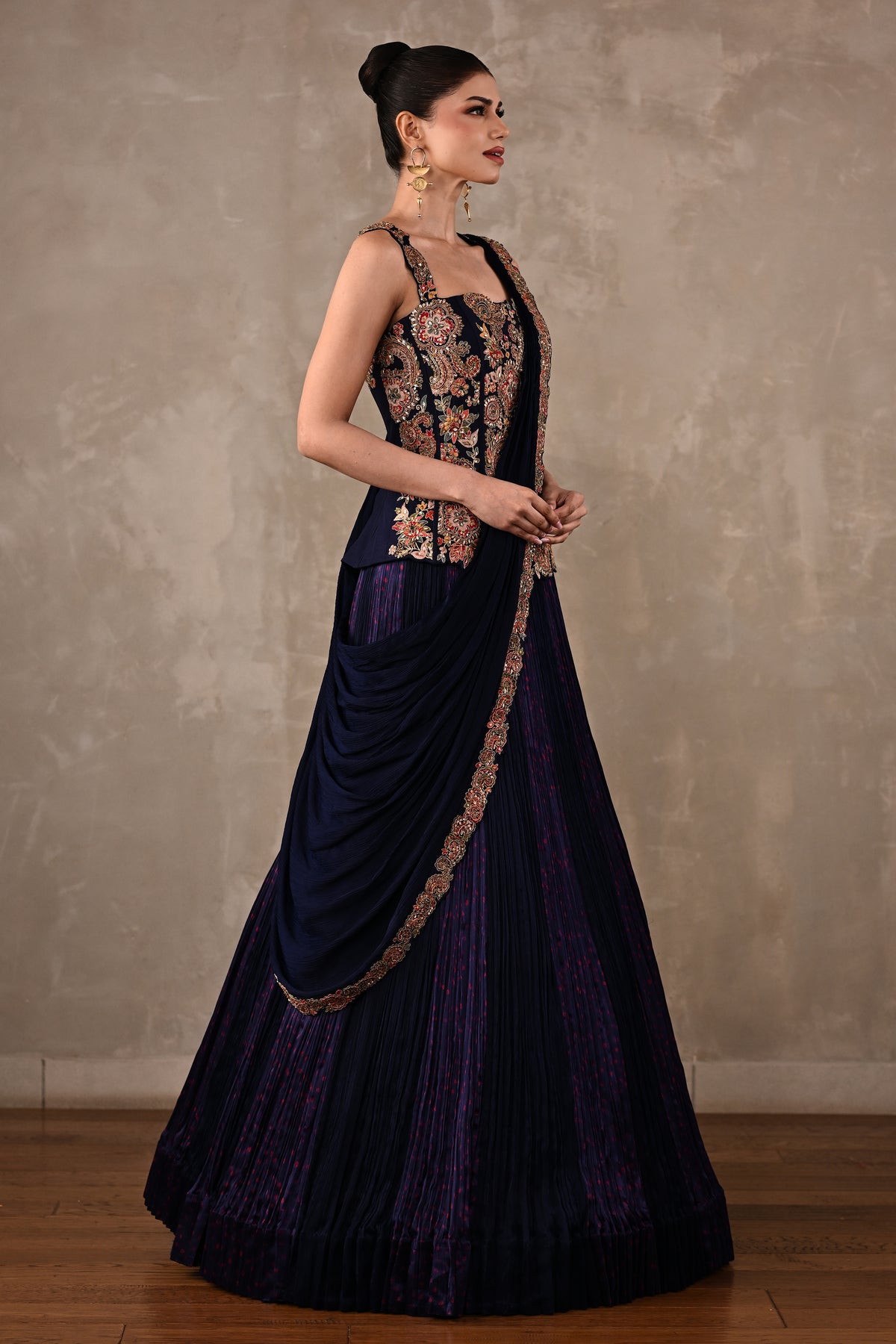 Corset Embroidered Drape Lehenga Set