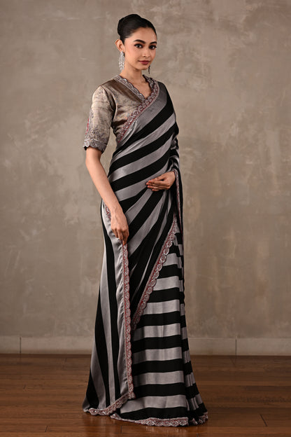 Striped Satin Saree Set