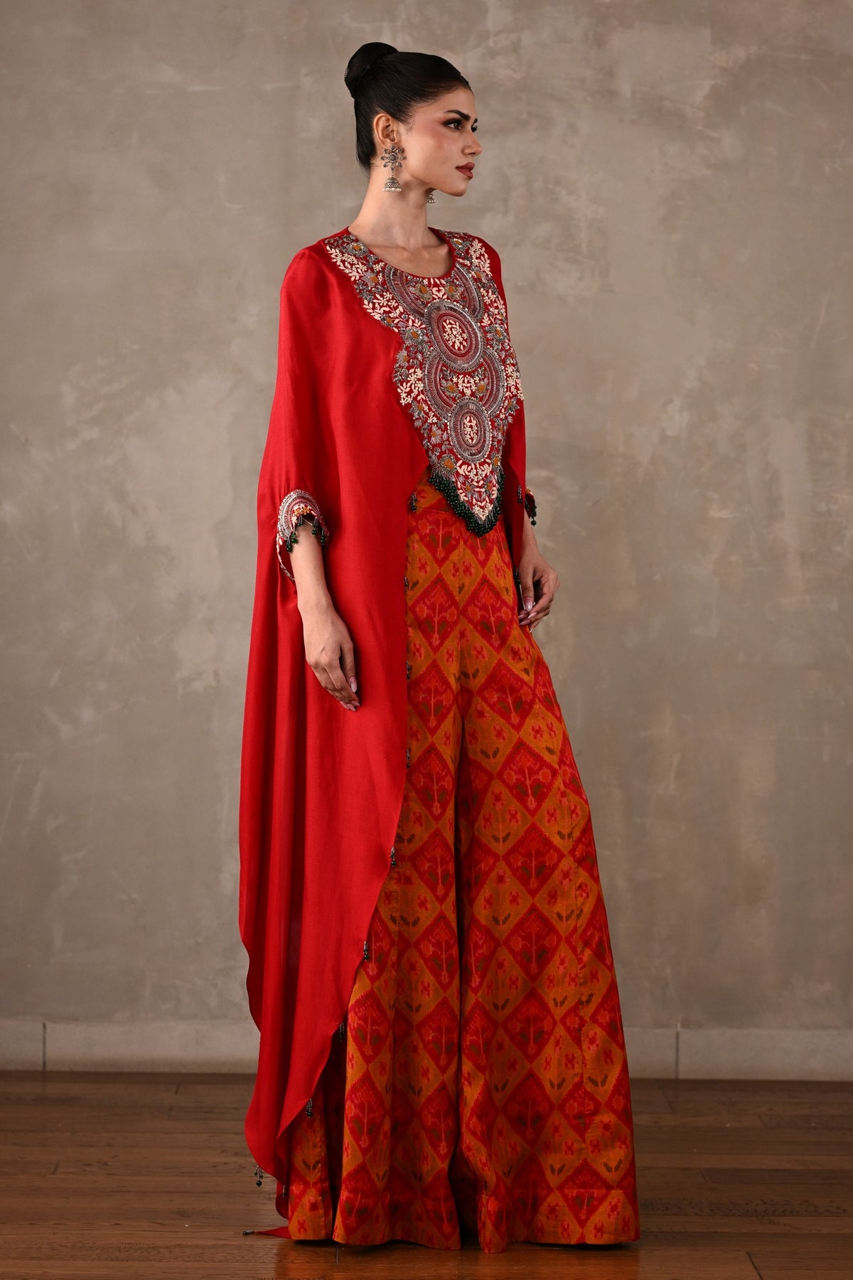 Embroidered Cape Top & Pochampally Pants Set