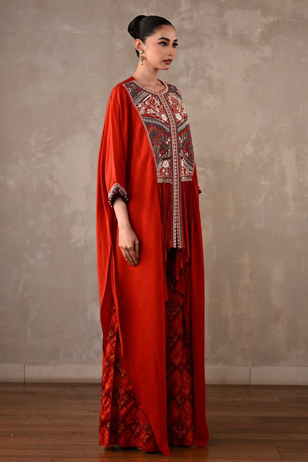 Embellished Silk Cape Co-Ord Set
