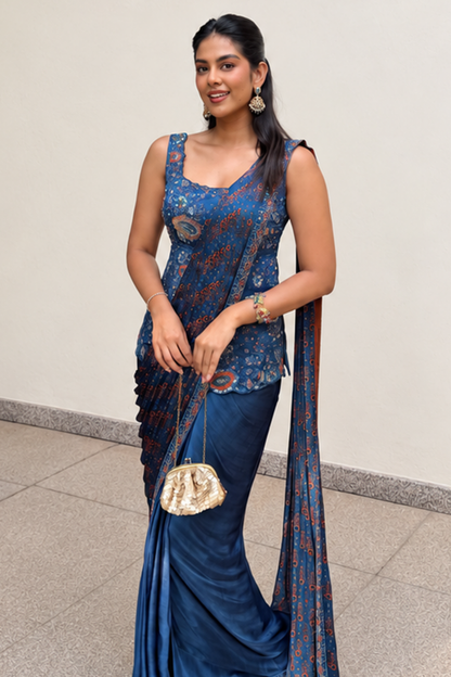 Printed Draped Saree Ensemble