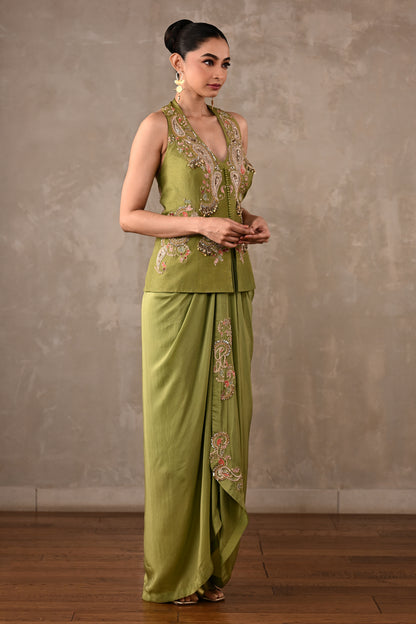 Paisley Embroidered Drape Skirt Set
