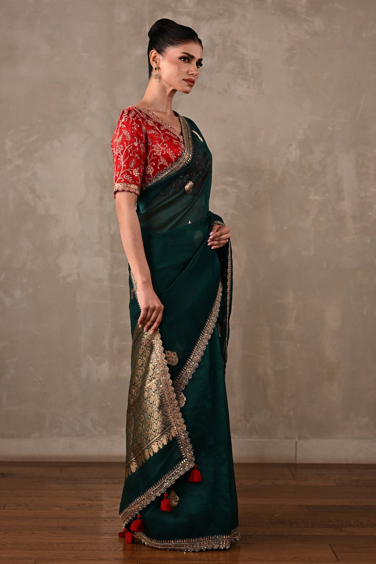 Silk Saree with Zari & Tikki Embroidered Blouse