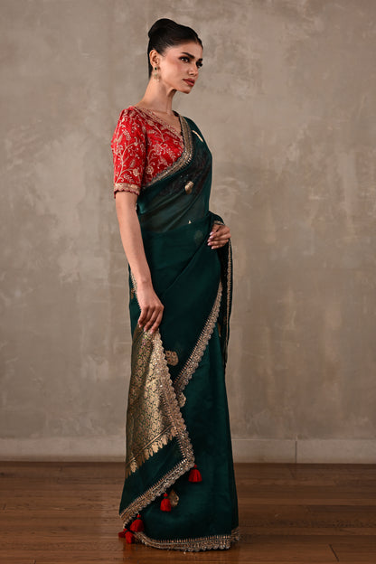 Silk Saree with Zari & Tikki Embroidered Blouse