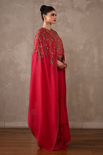 Ornate Cape-Style Silk Co-Ord Set