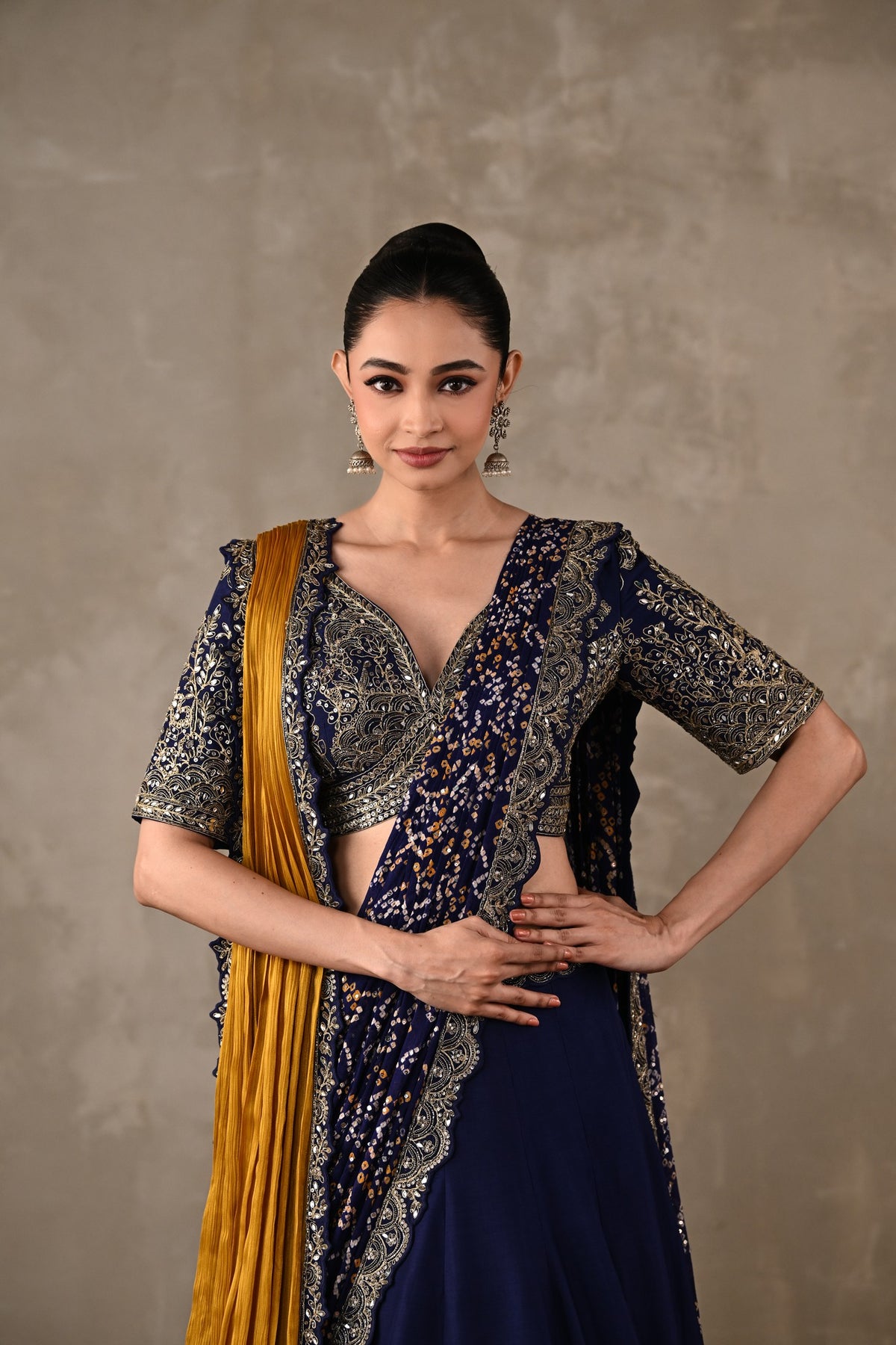 Dual Drape Bandhani Lehenga Set