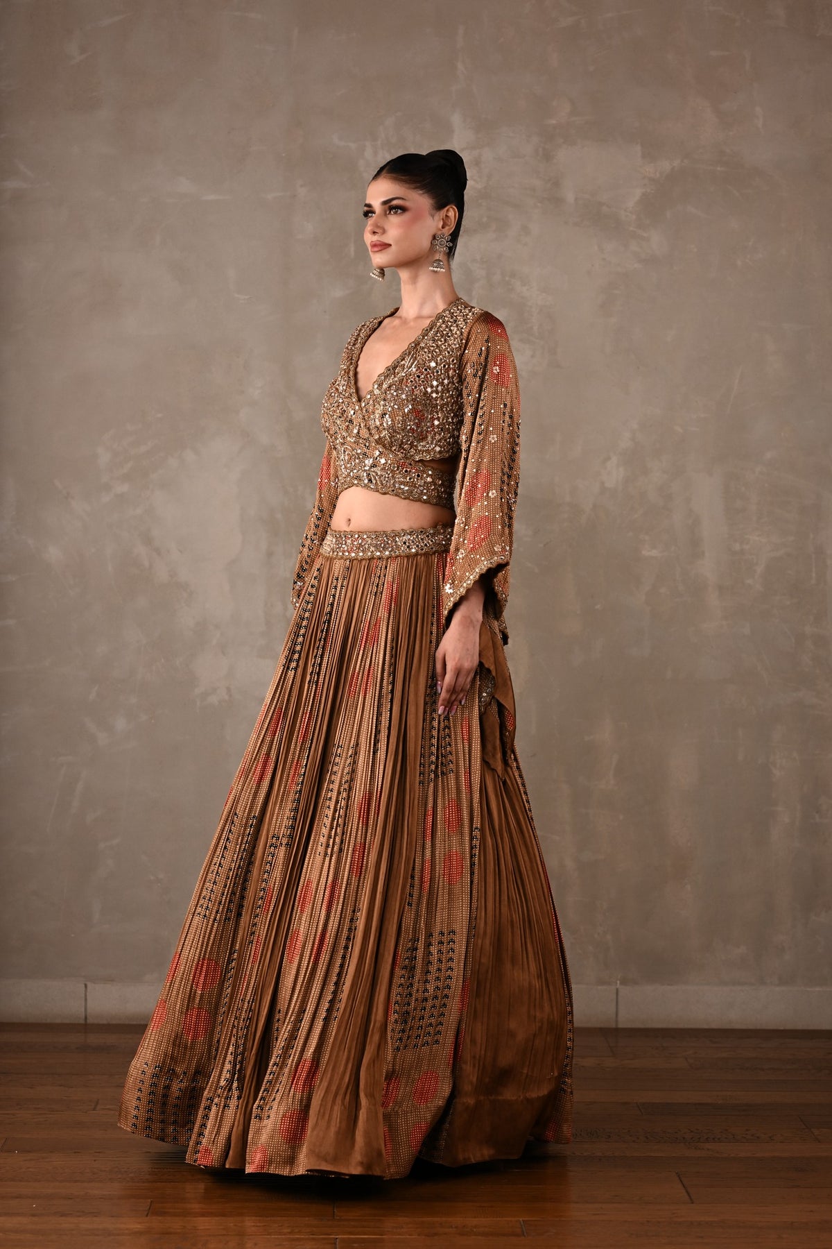 Printed Satin Cut-out Lehenga Set