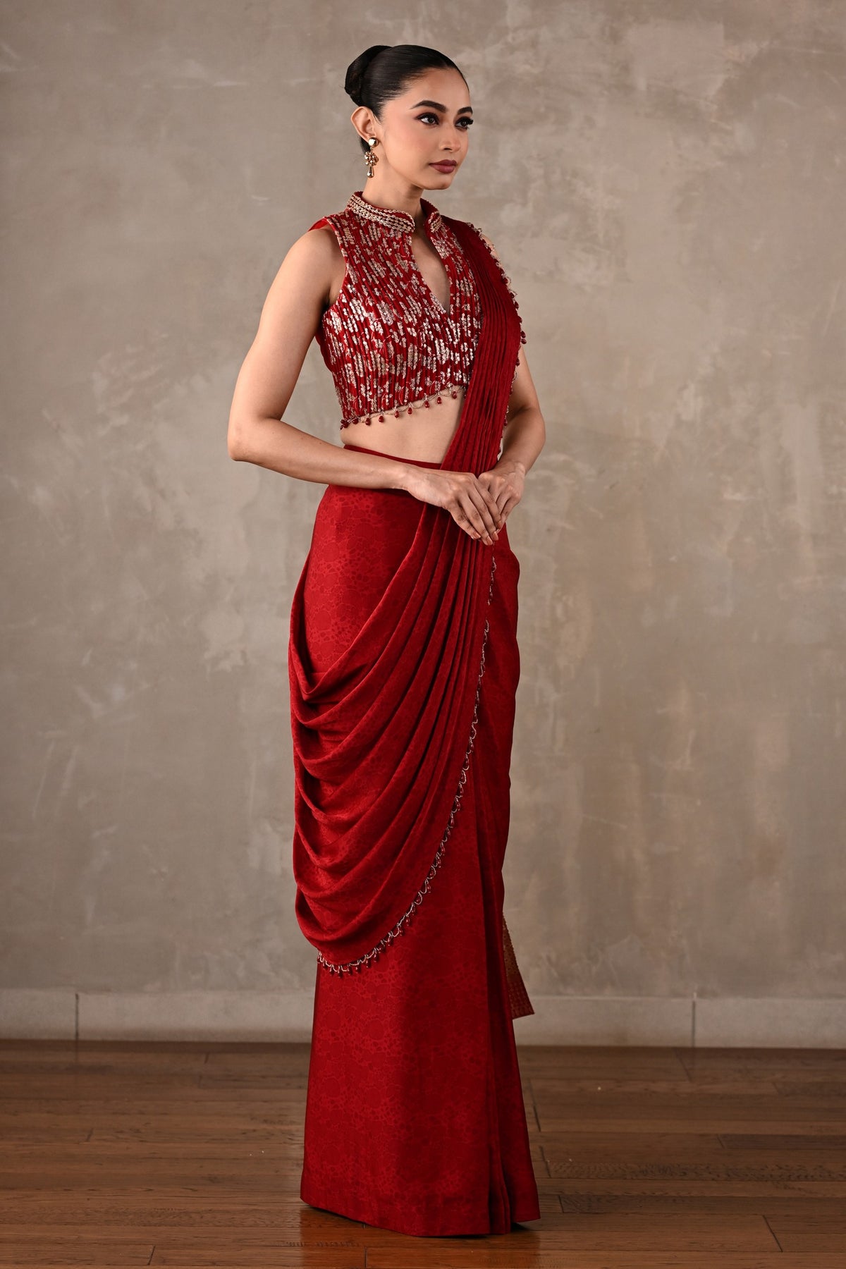 Embroidered Drape Saree Set
