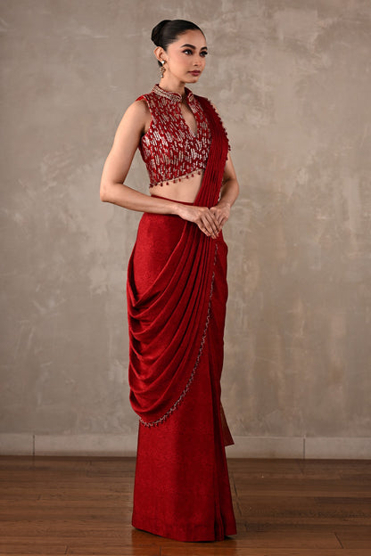 Embroidered Drape Saree Set