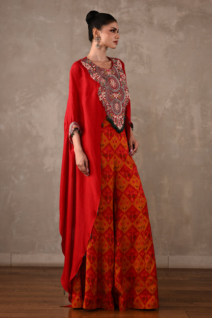 Embroidered Cape Top & Pochampally Pants Set