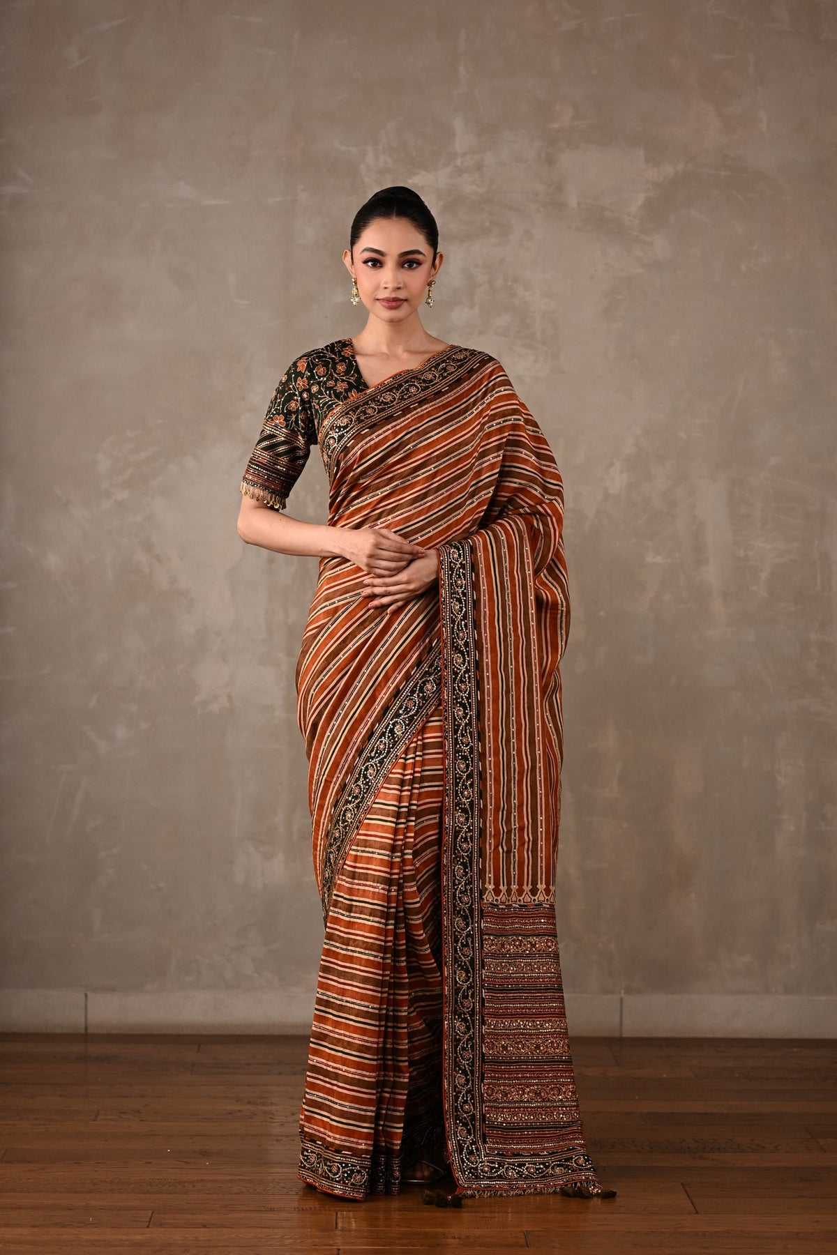 Striped Silk Saree with Embroidered Blouse
