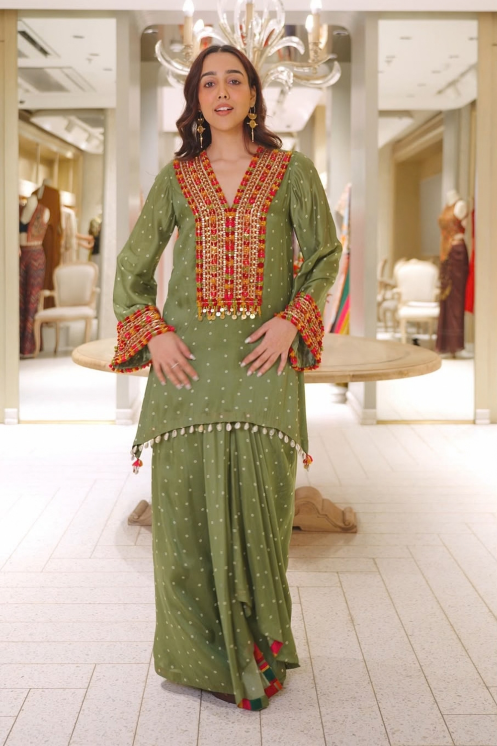 Thread Embroidered Bandhej Co-ord Set