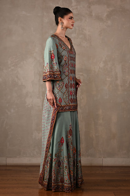 Printed Embellished Kurta Sharara Set
