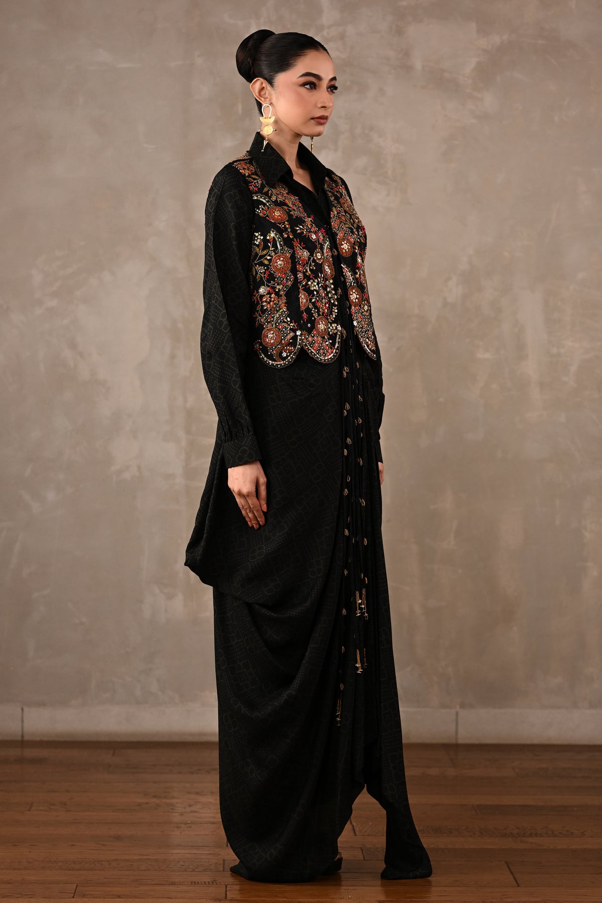 Printed Zardosi Waistcoat Skirt Set