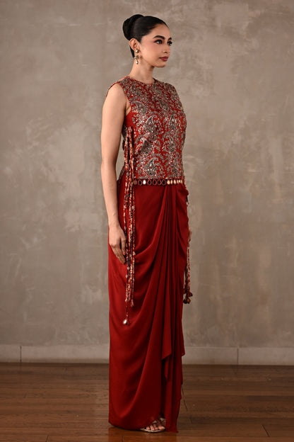 Zardosi Bib Top & Draped Skirt Set
