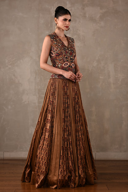Embroidered Printed Satin Lehenga Set