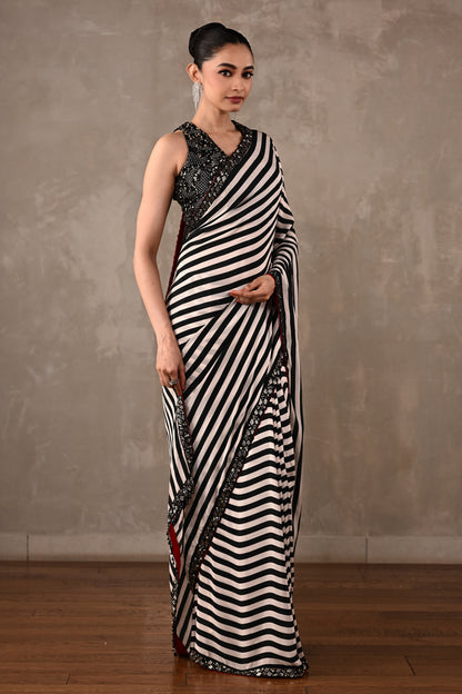 Striped Crepe Saree with Embroidered Blouse