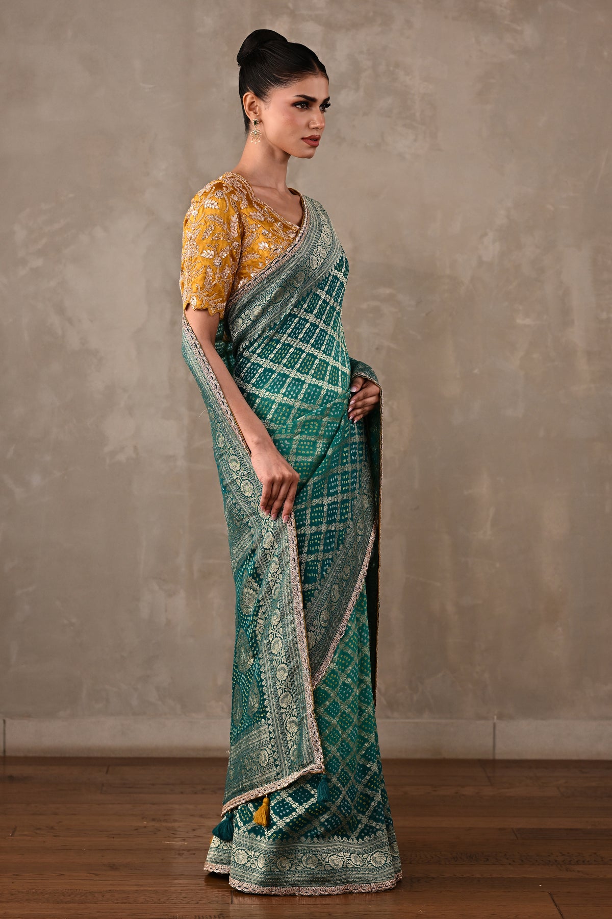 Embroidered Bandhej Saree Set