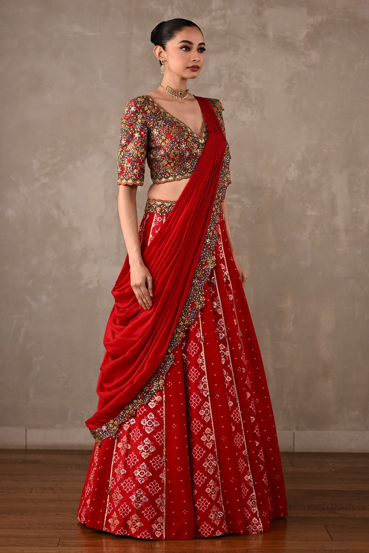Embroidered Drape Lehenga Set