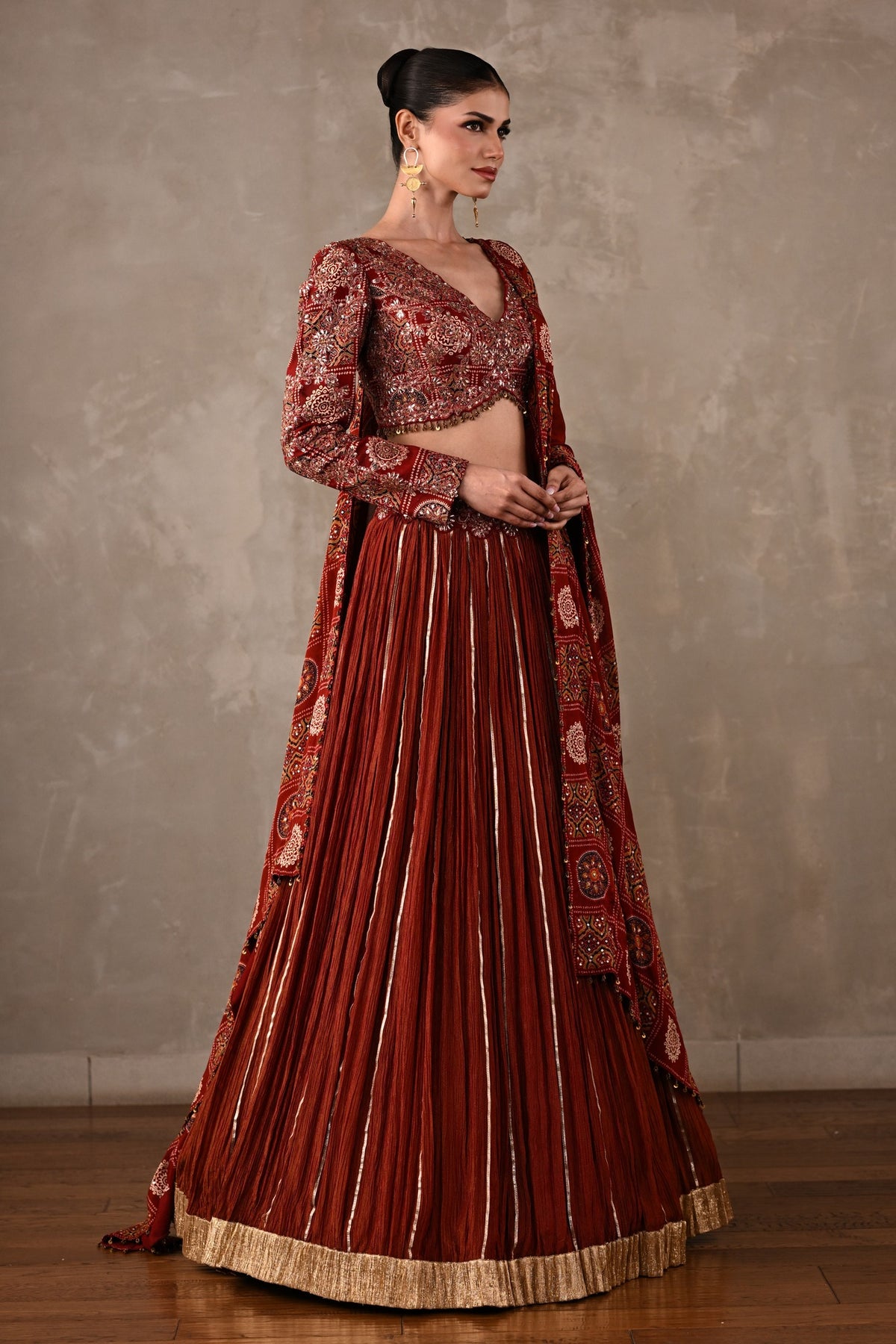 Printed Embroidered Organza Tissue Lehenga