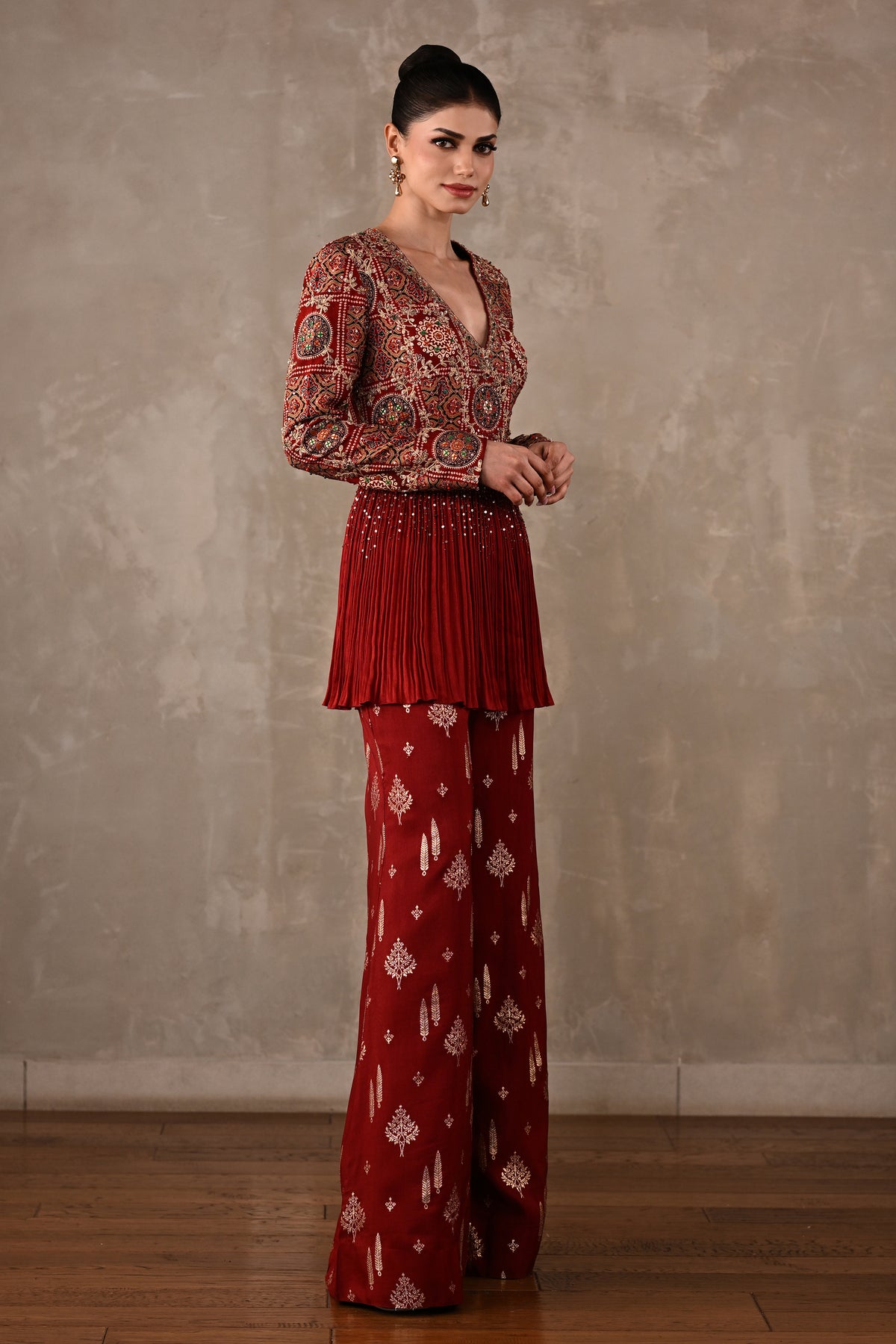 Embellished Printed Peplum Co-ord Set