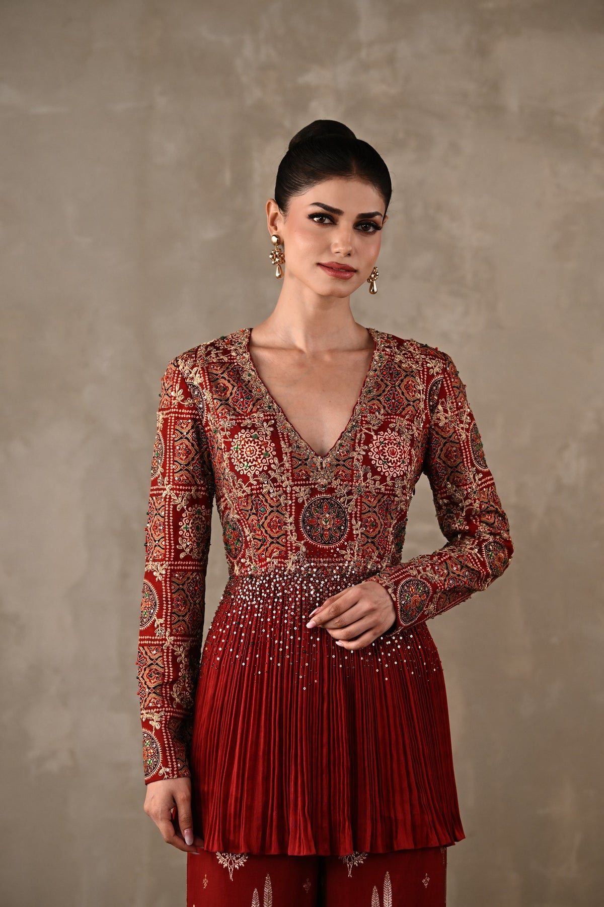 Embellished Printed Peplum Co-ord Set
