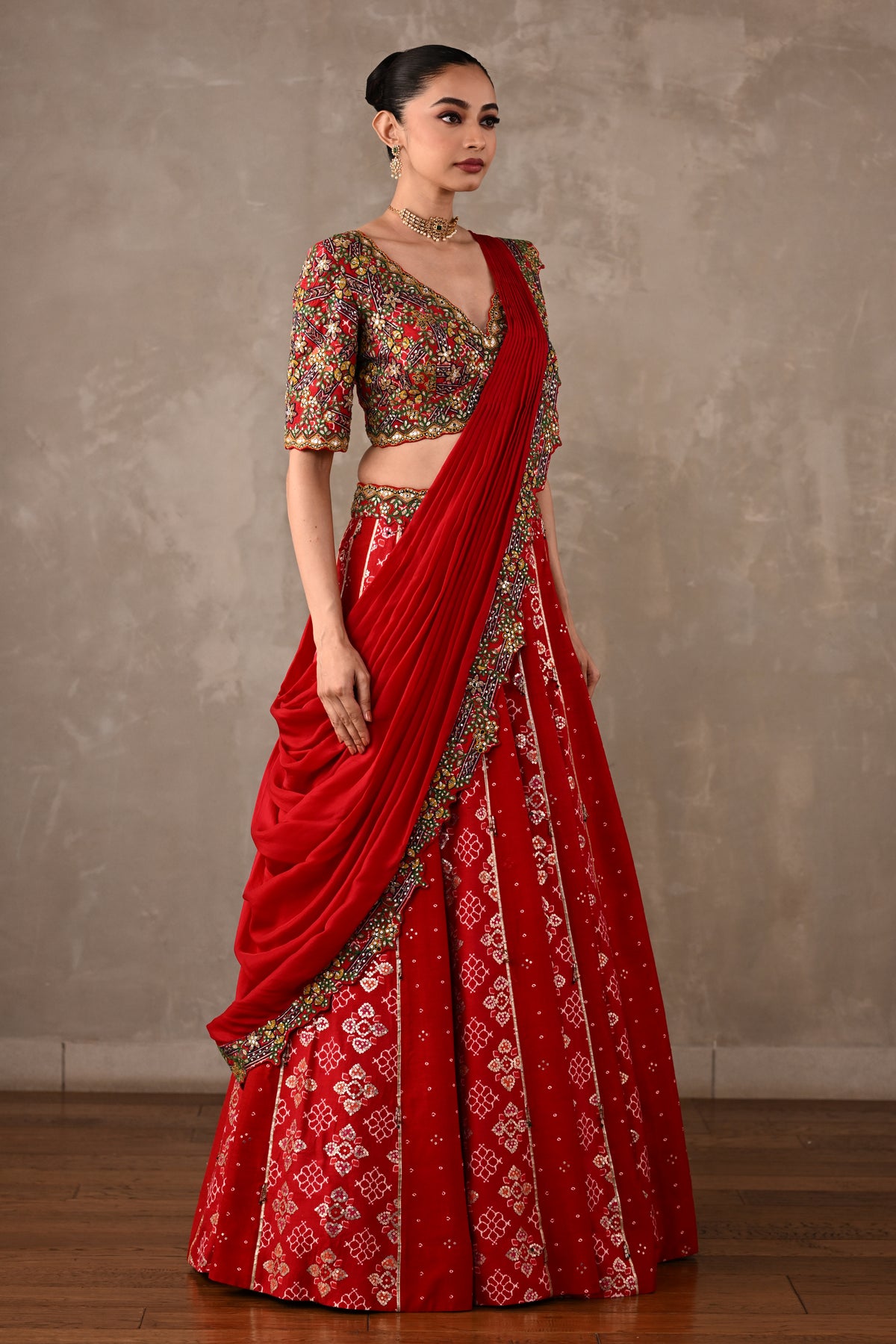 Embroidered Drape Lehenga Set